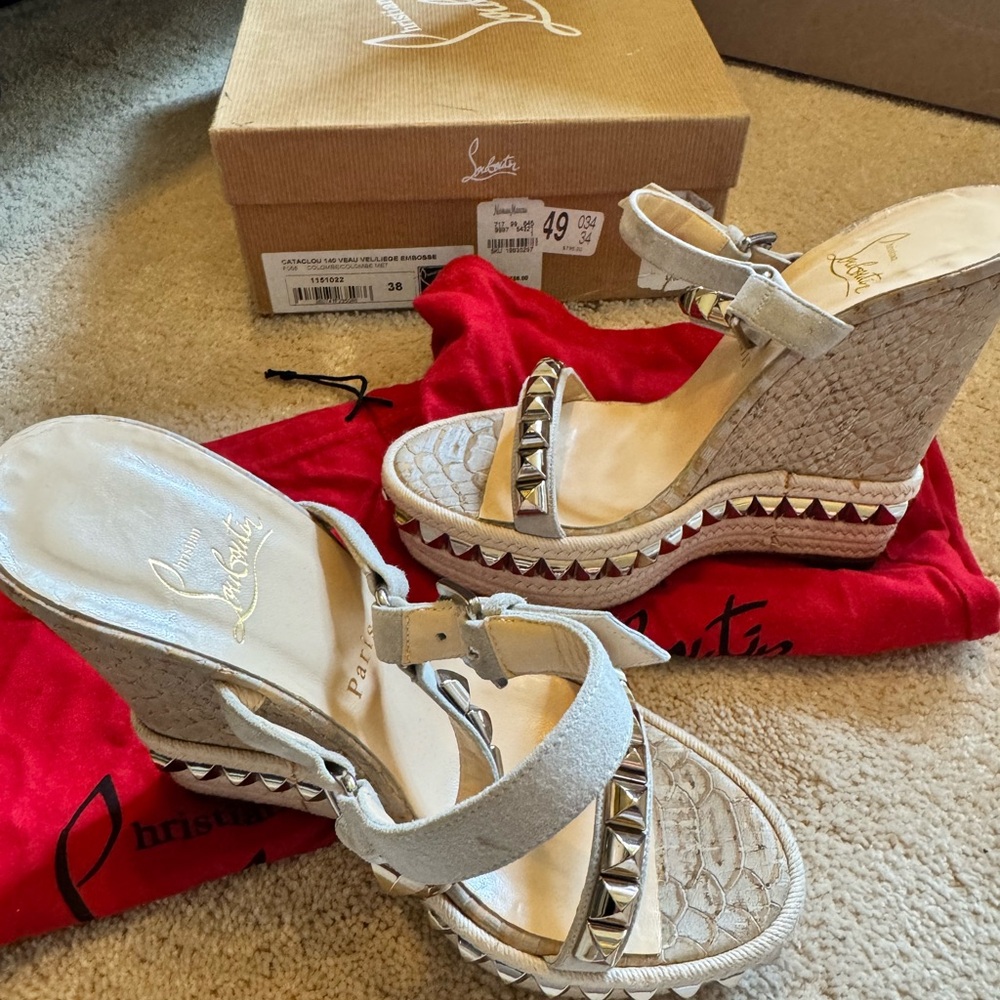 Christian Louboutin Gray Studded Platform Wedges